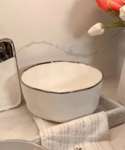 Inspire Me! Home Decor Silver And White Porcelain Bowl