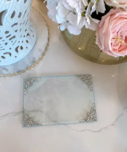 Inspire Me! Home Decor Glass Tray W/ Silver Corner Details And Swarovski Crystals