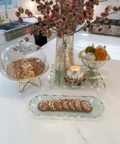 Inspire Me! Home Decor Glass Oval Tray With Hammered Gold Edge