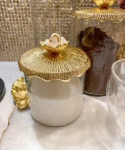 Inspire Me! Home Decor Glass Canister With Metal Floral Lid (3 Sizes) (2 Colors)