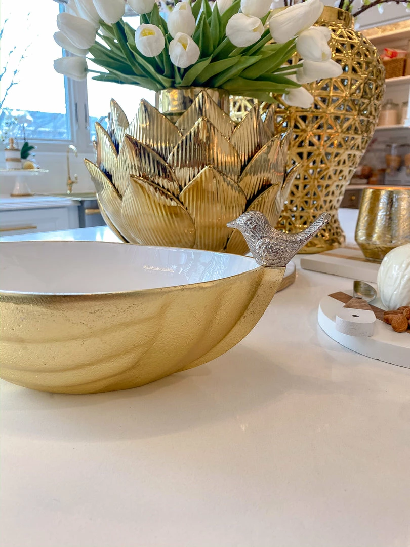 Inspire Me! Home Decor Gold Metal Bird Bowl With White Enameled 6 Inspire Me! Home Decor Gold Metal Bird Bowl With White Enameled
