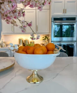 Inspire Me! Home Decor White Porcelain Bowl With White Jeweled Flower Details