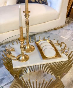Inspire Me! Home Decor Marble Tray With Gold Agate Handles