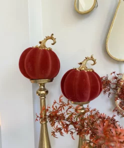 Inspire Me! Home Decor Burnt Orange Velvet Decorative Pumpkin With Gold Stem