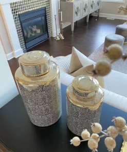 Inspire Me! Home Decor Jars White And Gold Elegant Jar With Lid (2 Sizes)