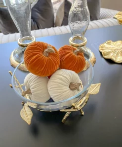 Inspire Me! Home Decor Mini Velvet Orange Decorative Pumpkin
