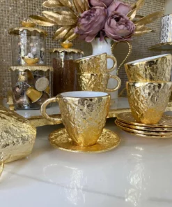Inspire Me! Home Decor Gold Textured Metal Tea Cup And Saucer With White Interior 12 Inspire Me! Home Decor Gold Textured Metal Tea Cup And Saucer With White Interior