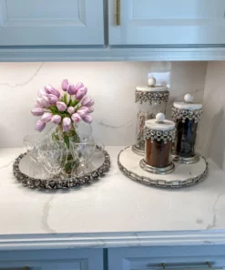 Inspire Me! Home Decor Silver Beaded Canisters W/ Marble Lid (3 Sizes)