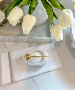 Inspire Me! Home Decor White Marble Salt & Pepper Bowl With Gold Spoon