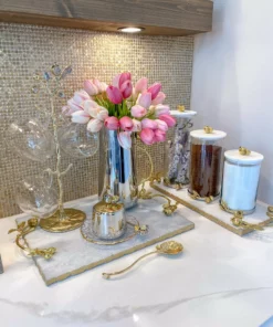 Inspire Me! Home Decor Large Marble Tray With Gold Pomegranate Handles