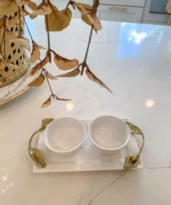 Inspire Me! Home Decor White Ceramic Tray With Serving Bowls And Gold Leaf