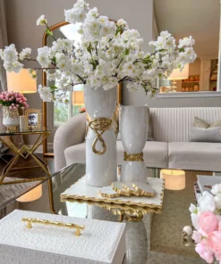 Inspire Me! Home Decor White Ceramic Vase With Elegant Gold Details (2 Sizes) 11 Inspire Me! Home Decor White Ceramic Vase With Elegant Gold Details (2 Sizes)
