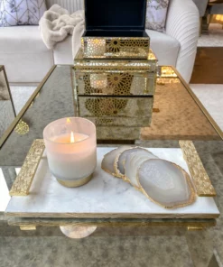 Inspire Me! Home Decor Beige Stone Agate Coasters W/ Gold Edge ( Set Of 4)