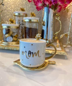 Inspire Me! Home Decor "Mom" Gold & White Tile Mug