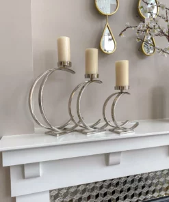 Inspire Me! Home Decor Silver Semi-Circle W/ Marble Top Candle Holder (3 Sizes)