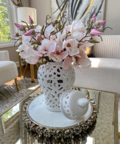 Inspire Me! Home Decor Round Marble Tray With Silver Floral Edge 13 Inspire Me! Home Decor Round Marble Tray With Silver Floral Edge