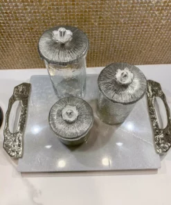 Inspire Me! Home Decor Glass Canister With Metal Floral Lid (3 Sizes) (2 Colors)