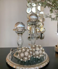 Inspire Me! Home Decor Large Round Glass Tray With Silver Handles And Ruffled Edge