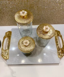 Inspire Me! Home Decor Glass Canister With Metal Floral Lid (3 Sizes) (2 Colors)