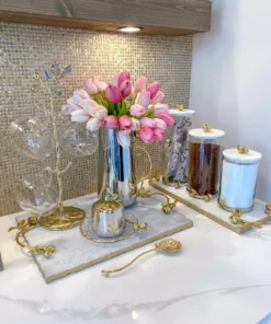 Inspire Me! Home Decor Glass Pomegranate Canisters W/ Marble Lid (3 Sizes)