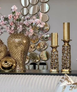 Inspire Me! Home Decor Gold Candle Holder With Dimensional Cut Out Design (2 Sizes)