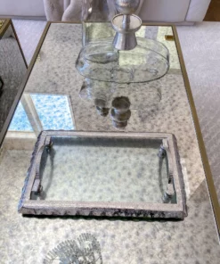 Inspire Me! Home Decor Glass Rectangle Tray With Silver Handles And Ruffled Edge