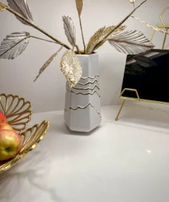 Inspire Me! Home Decor White And Gold Ceramic Striped Vase