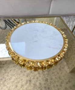 Inspire Me! Home Decor Round Marble Tray With Gold Floral Edge
