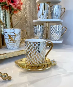 Inspire Me! Home Decor 14 Oz. Detailed Abstract Gold Pattern Print Mugs (6 Designs)