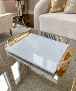 Inspire Me! Home Decor Marble Tray With Gold Lava Handles