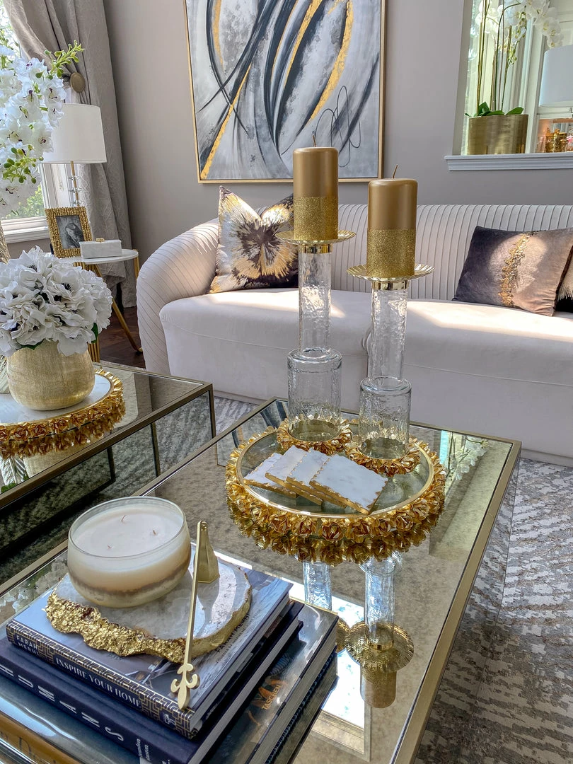 Inspire Me! Home Decor Glass Candle Holder With Gold Metal Floral Details (2 Sizes) 7 Inspire Me! Home Decor Glass Candle Holder With Gold Metal Floral Details (2 Sizes)