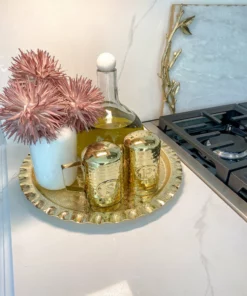 Inspire Me! Home Decor Gold Textured Ruffle Round Tray/Charger