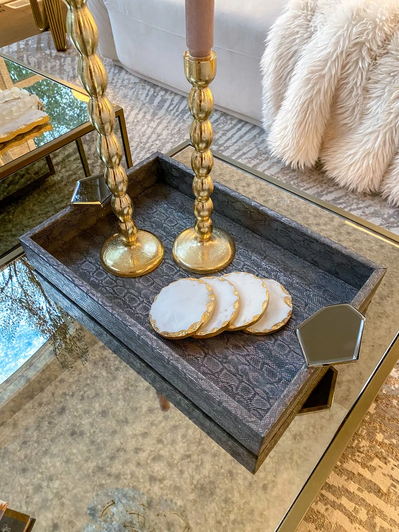 Inspire Me! Home Decor Grey Faux Leather Tray With Abstract Handles (2 Sizes) 4 Inspire Me! Home Decor Grey Faux Leather Tray With Abstract Handles (2 Sizes)