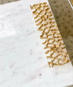 Inspire Me! Home Decor Marble Tray With Gold Metal Abstract Handles