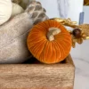 Inspire Me! Home Decor Mini Velvet Orange Decorative Pumpkin