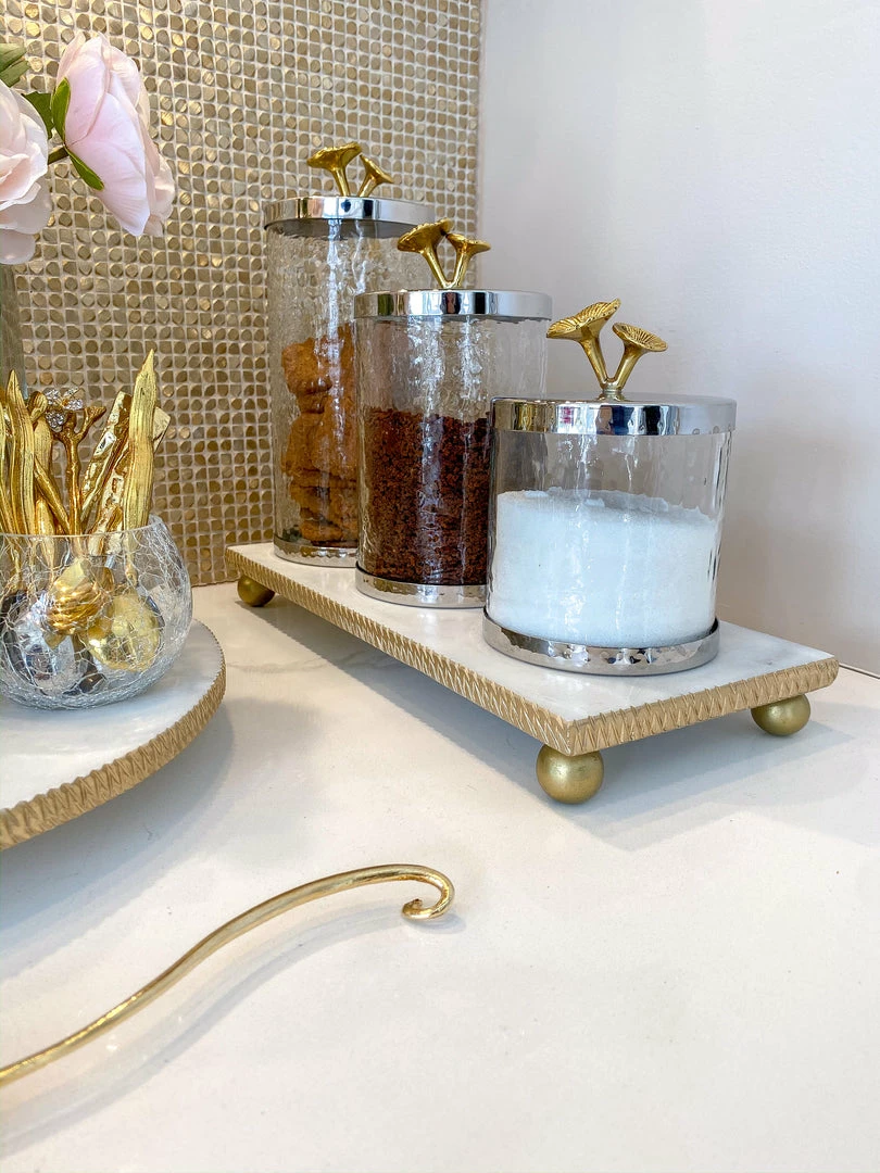 Inspire Me! Home Decor White Marble Tray W/ Gold Textured Edge (2 Size) 4 Inspire Me! Home Decor White Marble Tray W/ Gold Textured Edge (2 Size)