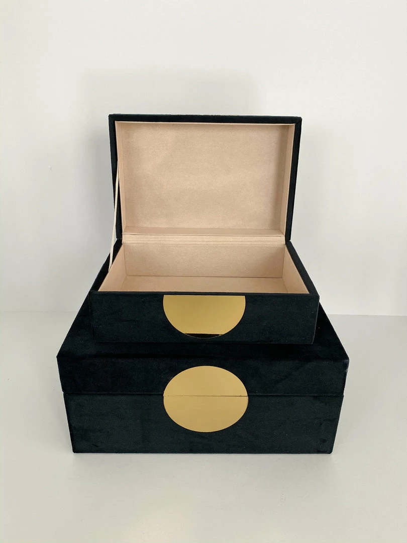 Inspire Me! Home Decor Set Of 2 Velvet Black Boxes With Gold Circle 7 Inspire Me! Home Decor Set Of 2 Velvet Black Boxes With Gold Circle