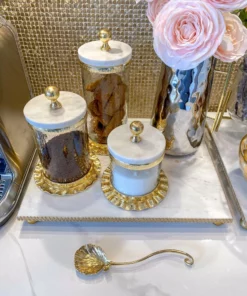 Inspire Me! Home Decor Gold Ripple Canister W/ Marble Lid (3 Sizes) 10 Inspire Me! Home Decor Gold Ripple Canister W/ Marble Lid (3 Sizes)