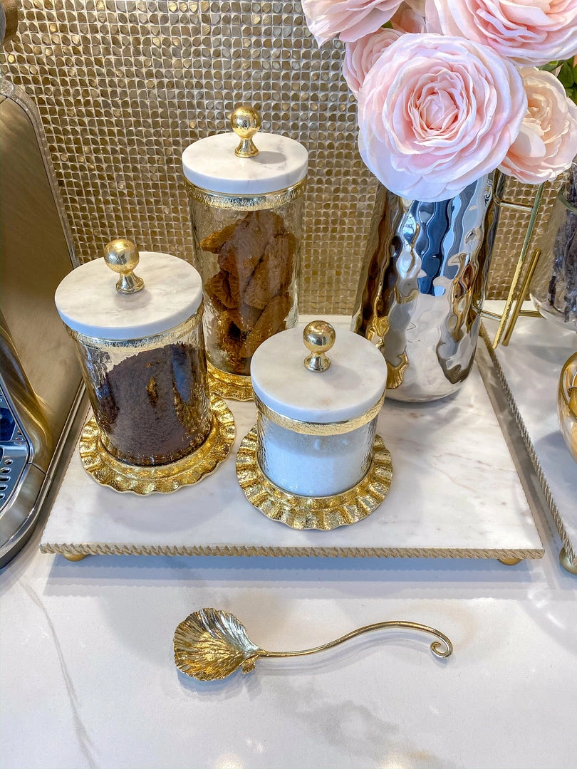 Inspire Me! Home Decor Gold Ripple Canister W/ Marble Lid (3 Sizes) 5 Inspire Me! Home Decor Gold Ripple Canister W/ Marble Lid (3 Sizes)