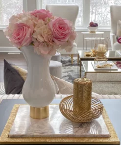 Inspire Me! Home Decor White Glass Vase With Gold Metal Base