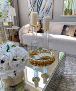 Inspire Me! Home Decor Glass Candle Holder With Gold Metal Floral Details (2 Sizes) 18 Inspire Me! Home Decor Glass Candle Holder With Gold Metal Floral Details (2 Sizes)