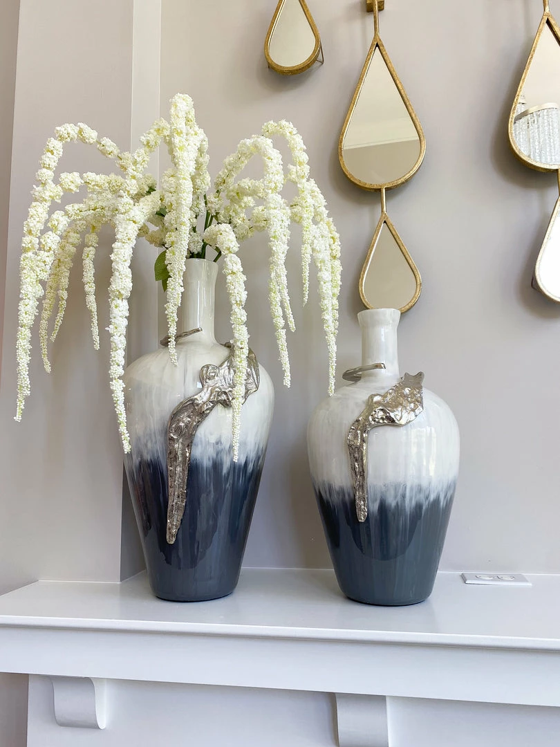 Inspire Me! Home Decor Large Glass Vase W/ Silver Metal Decor (2 Sizes) 5 Inspire Me! Home Decor Large Glass Vase W/ Silver Metal Decor (2 Sizes)