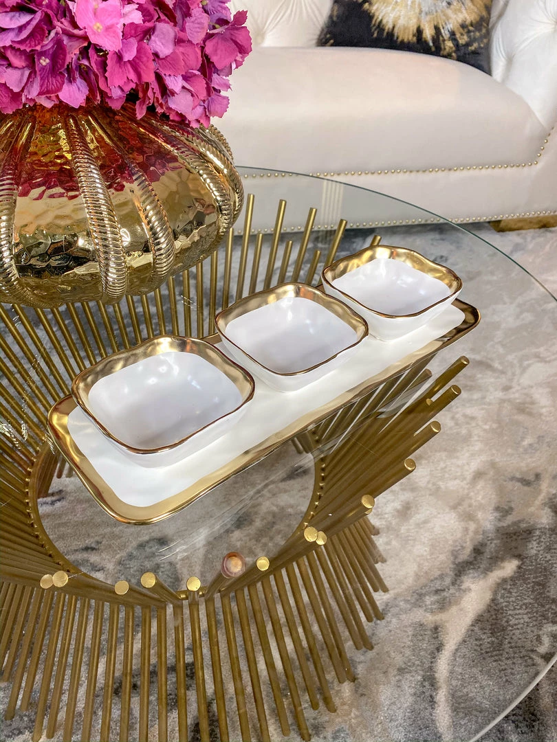 Inspire Me! Home Decor 3 Square Snack Bowls W/Tray Set Gold 5 Inspire Me! Home Decor 3 Square Snack Bowls W/Tray Set Gold