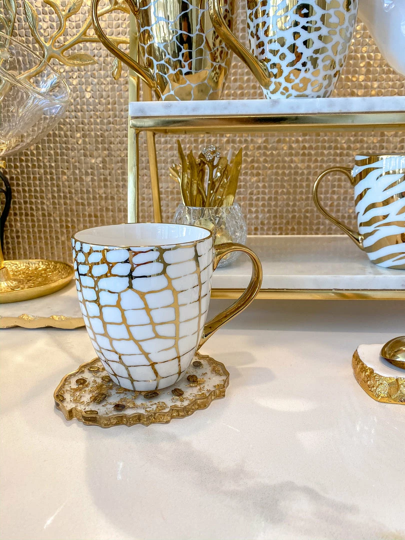 Inspire Me! Home Decor Set Of 4 - 19 Oz Gold Metallic Pattern Print Mugs 4 Inspire Me! Home Decor Set Of 4 - 19 Oz Gold Metallic Pattern Print Mugs