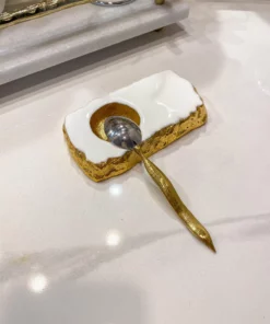 Inspire Me! Home Decor Gold And White Enameled Metal Tea Spoon Rest
