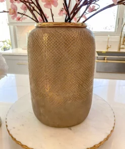 Inspire Me! Home Decor Ceramic Large Grey Vase W/ Gold Raised Design