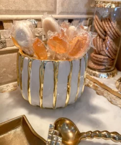 Inspire Me! Home Decor White And Gold Striped Bowl