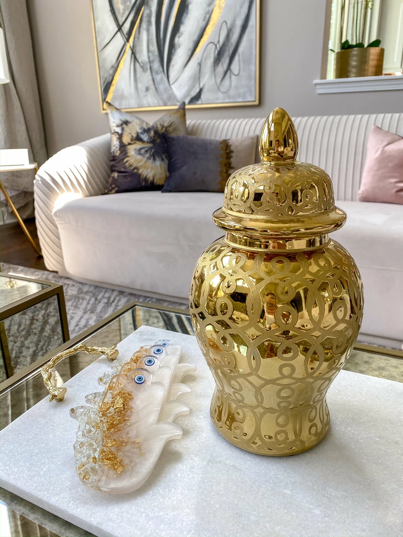 Inspire Me! Home Decor Gold Patterned Mini/Miniature Ginger Jar 11 Inspire Me! Home Decor Gold Patterned Mini/Miniature Ginger Jar