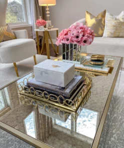 Inspire Me! Home Decor Gold Oval Trim Mirror Glass Tray