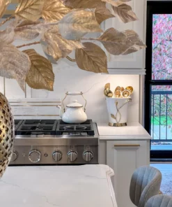 Inspire Me! Home Decor White Ceramic Utensil Holder With Gold Leaf Details & Base